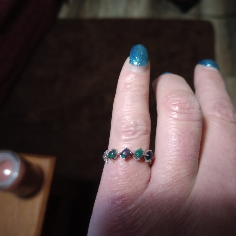 New s .925 sterling silver black fire opal ring size 6